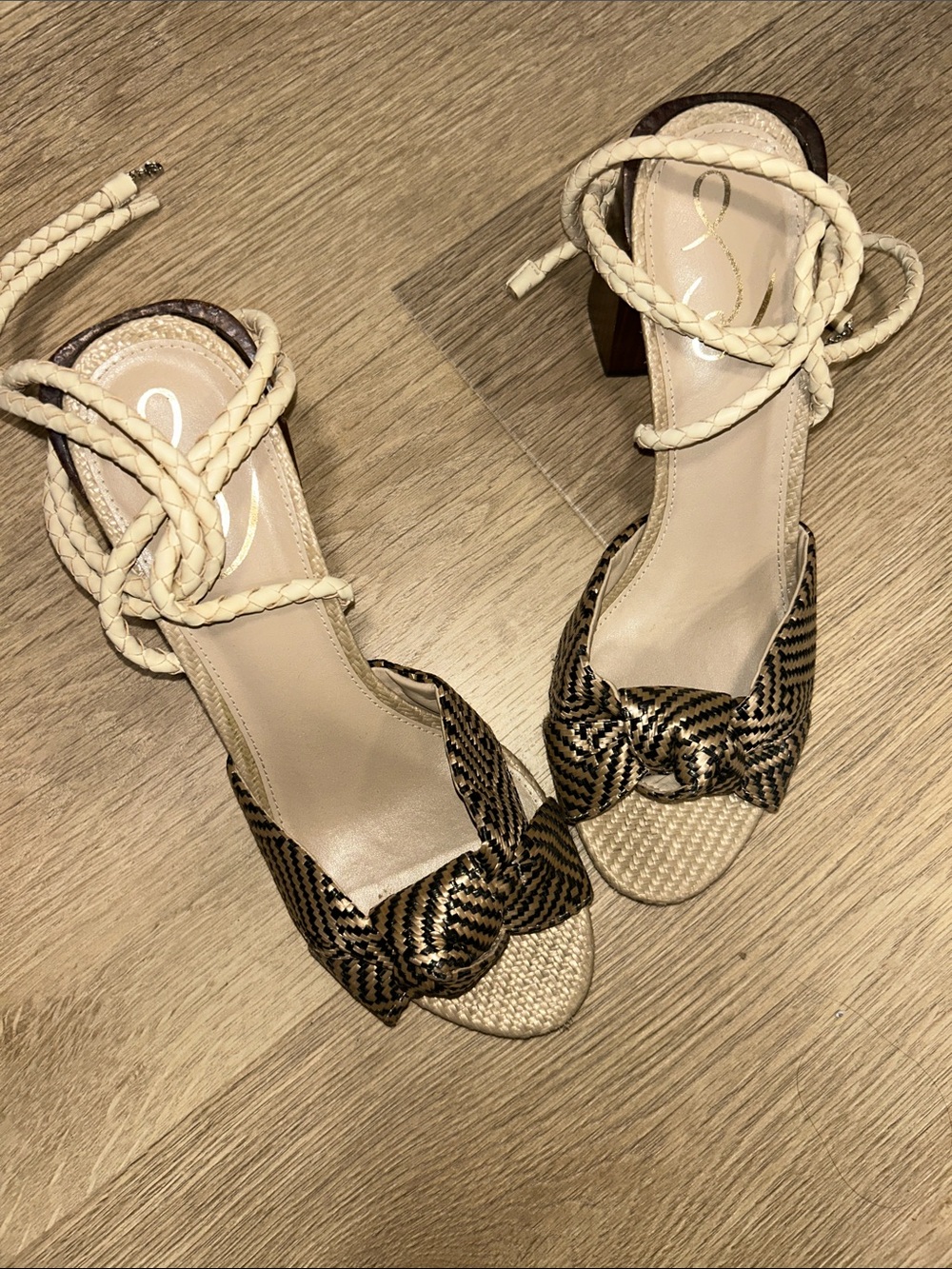 Braided Ankle Tie Woven Knot Sandals - Beige/Brown